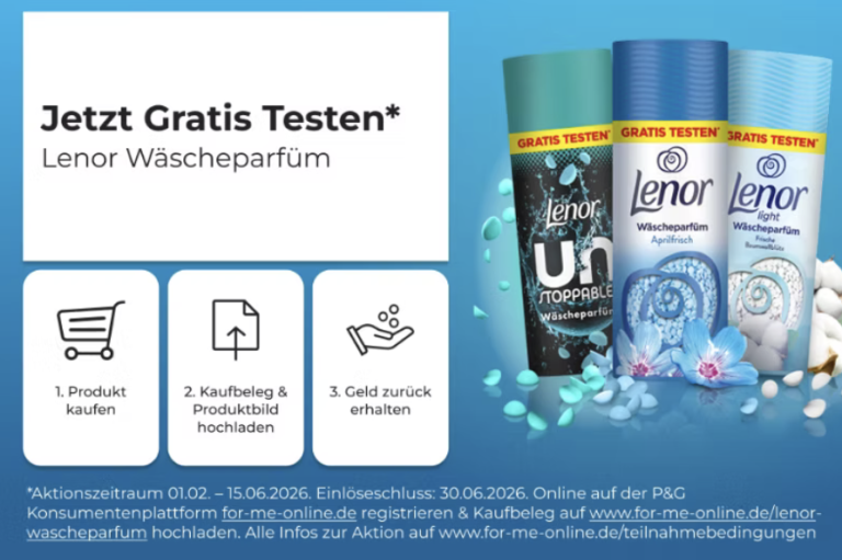 Lenor Wäscheparfum 155 g im Handel – Cashback & gratis testen Aktion, Geld zurück sichern: Kaufbeleg plus EAN-Foto hochladen