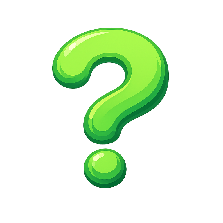 Grünes, glänzendes Fragezeichen auf weißem Hintergrund.