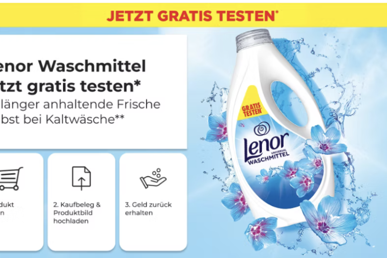 Lenor Waschmittel im Handel – Cashback & gratis testen Aktion, Geld zurück sichern: Kaufbeleg plus EAN-Foto hochladen