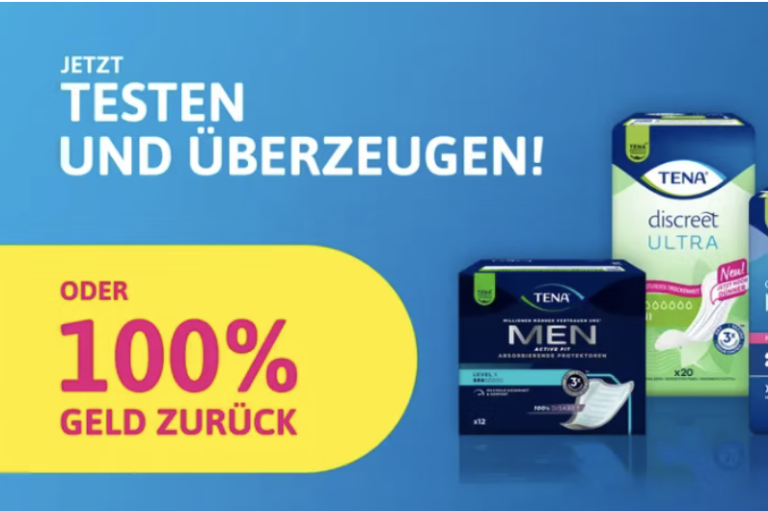 TENA gratis testen – Cashback Aktion für TENA Inkontinenzprodukte mit Geld zurück im Drogeriemarkt